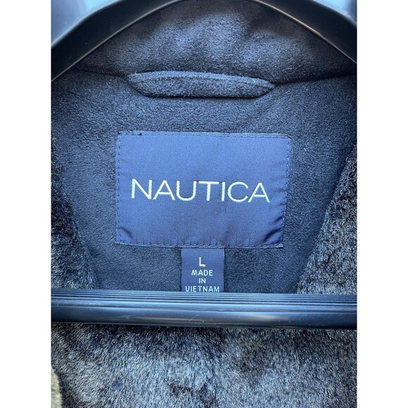 Nautica Mens Black Faux Suede Faux Fur Heavy Weight Jacket Lined Pockets Size L - Picture 4 of 7